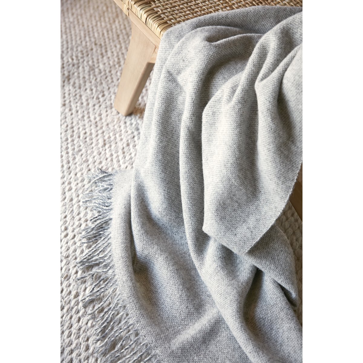 Plaid a franges en laine Martin gris, EDEN