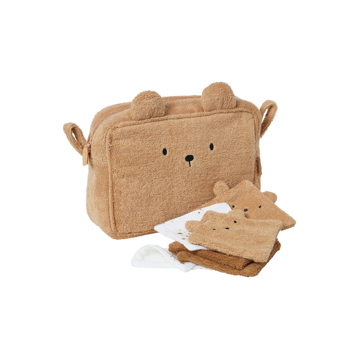 Trousse de toilette Ourson en éponge caramel, VERTBAUDET