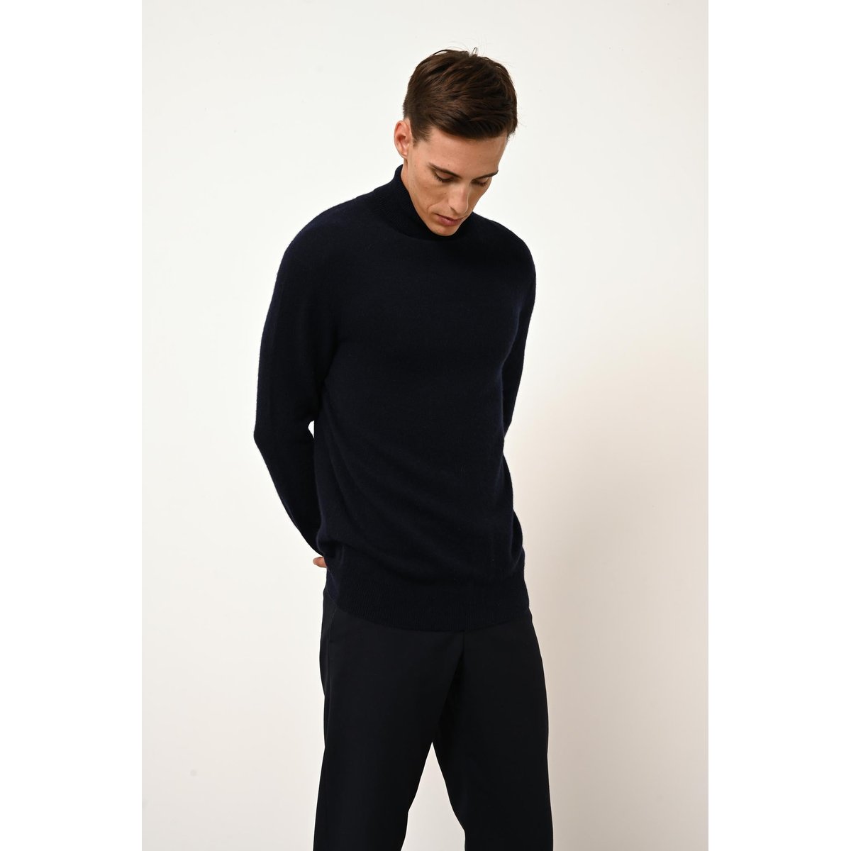 Pull Col Roulé Navy Connor bleu foncé, JUST CASHMERE