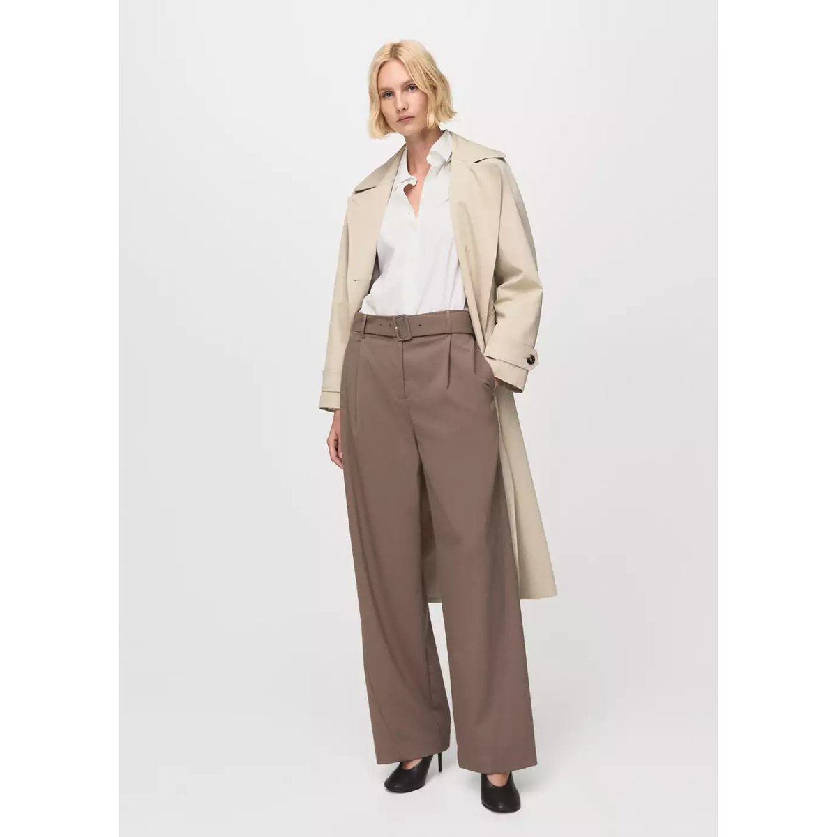 Chemise droite mélange coton et lyocell blanc cassé, MANGO