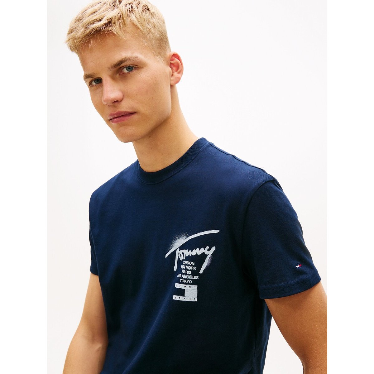 T-shirt Signature a maniche corte blu scuro, TOMMY JEANS