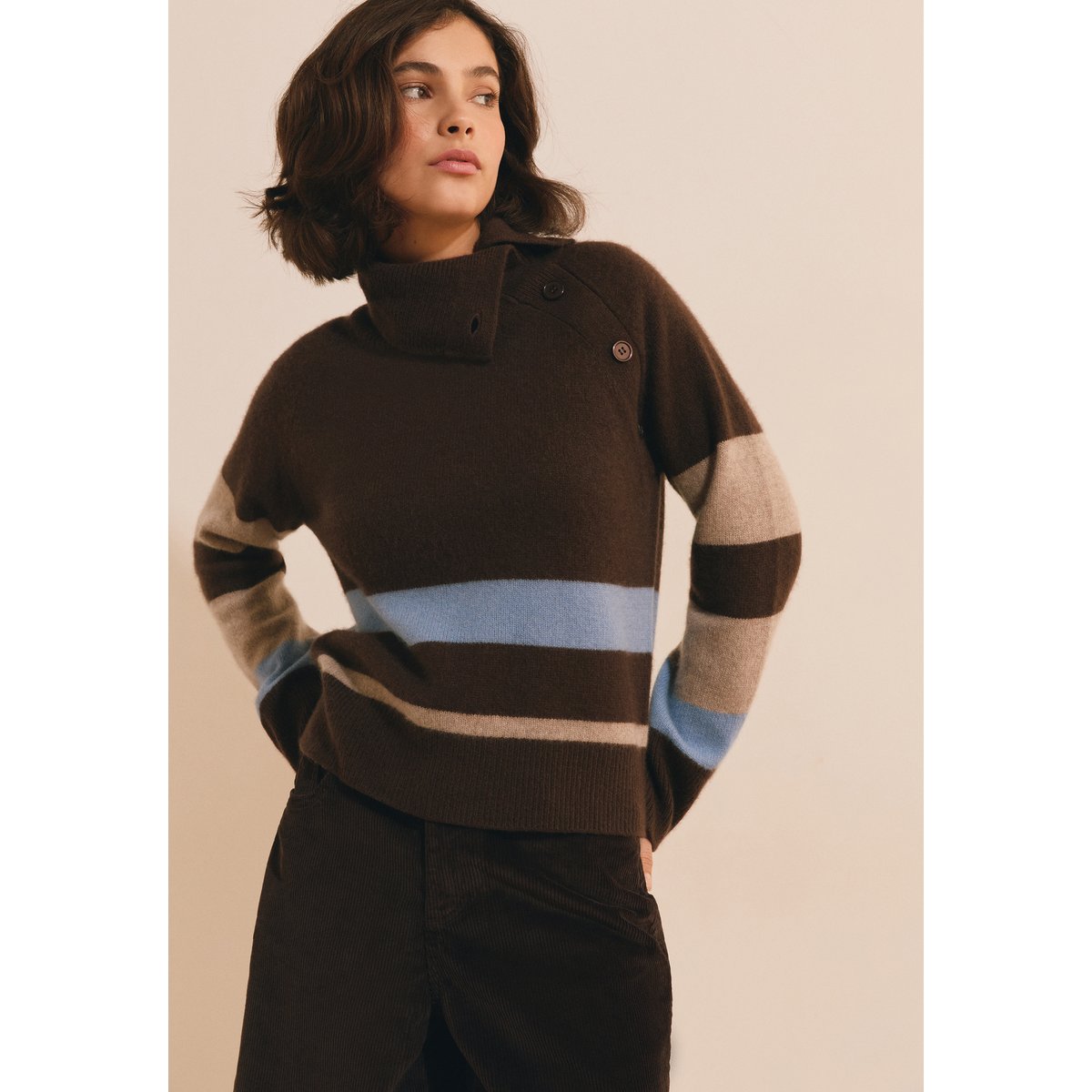 Pull manches longues 100% cachemire SIMONETTA CHAL chocolat, ETAM