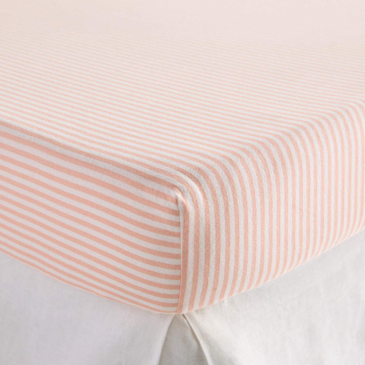 Sábana bajera para cama infantil, franela, estampado de rayas, altura 25 cm, MEREDITH crudo/rosa, LA REDOUTE INTERIEURS