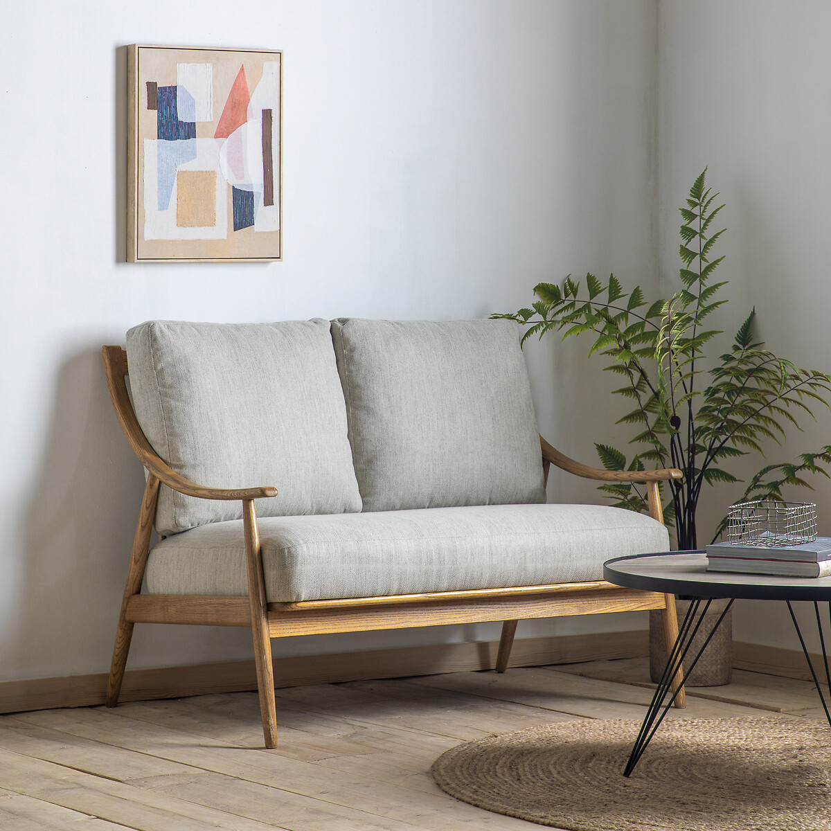 Arcot Mid Century Linen 2 Seater Sofa with Solid Ash Frame natural, ÉDITÉ