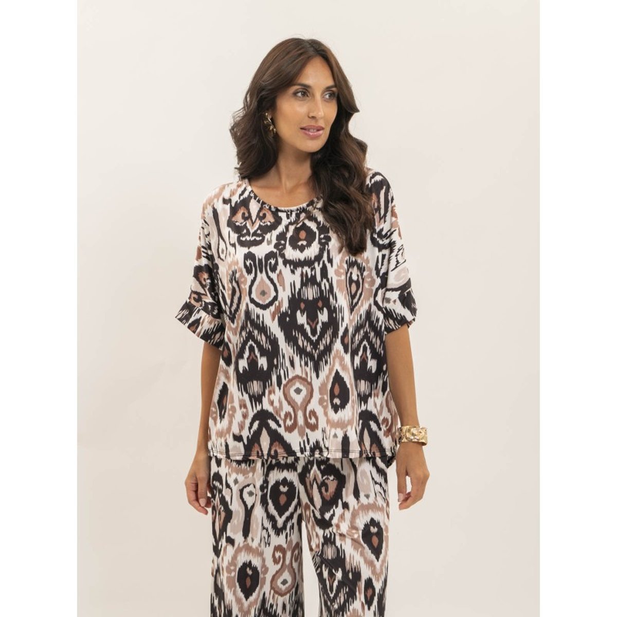 Top Fluide Manches Courtes Motifs Florine noir, DONA LISA