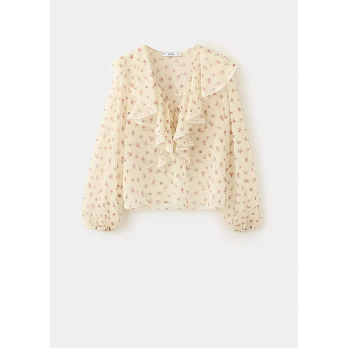 Blouse à fleurs volantée jaune, MANGO