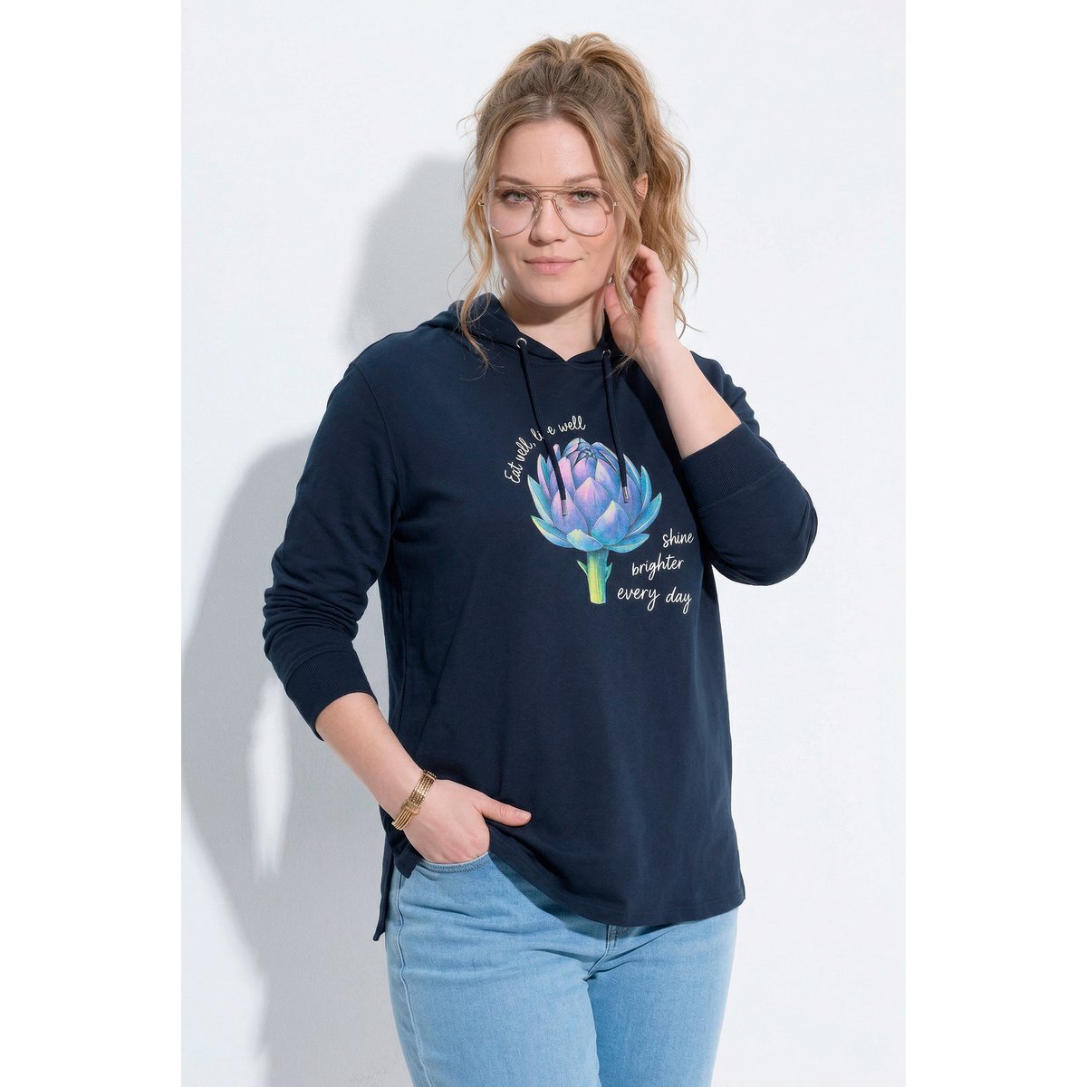 Sweat-shirt à capuche en coton bio marine, ULLA POPKEN