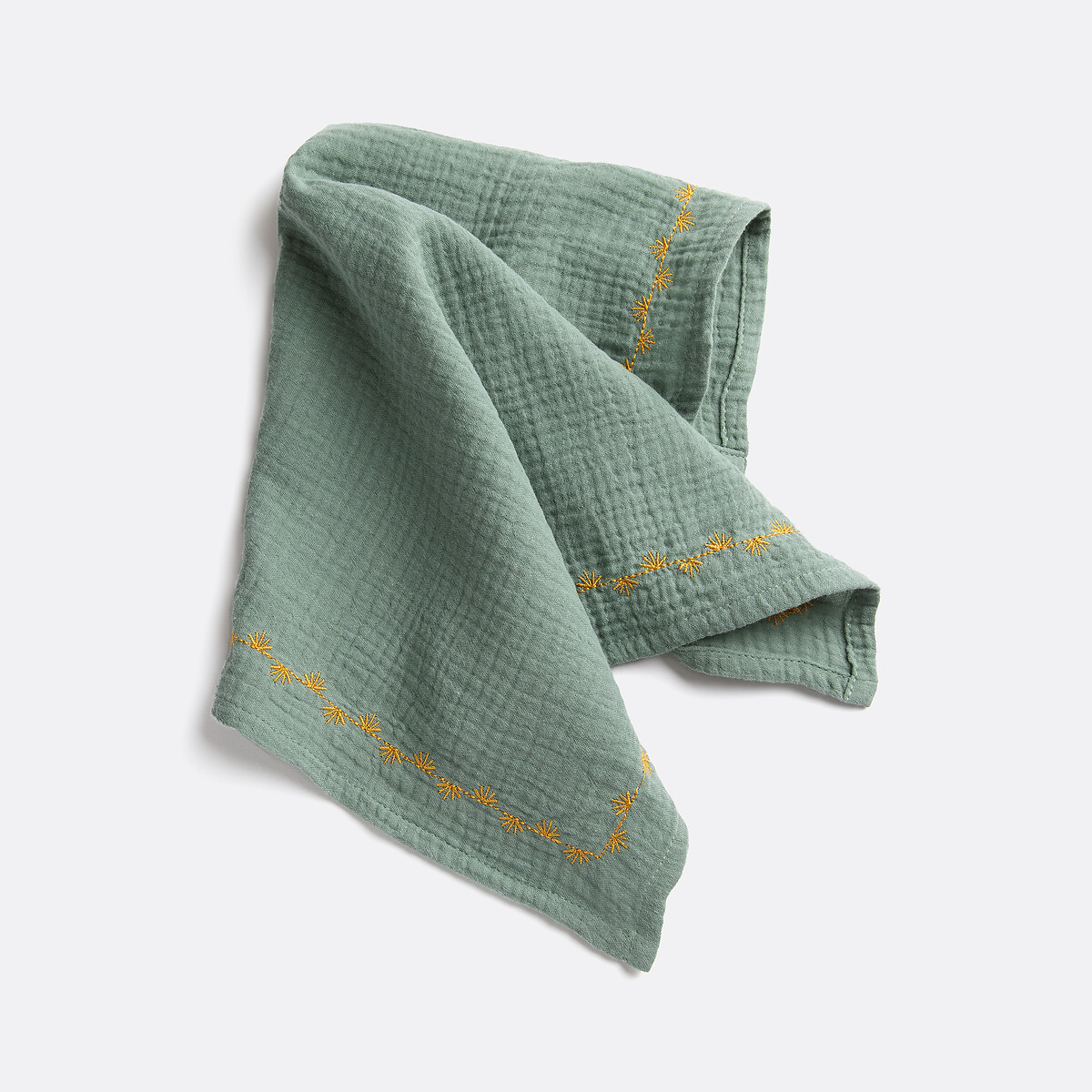 Lot de 4 serviettes de table en gaze de coton brodé, Kumla céladon, LA REDOUTE INTERIEURS