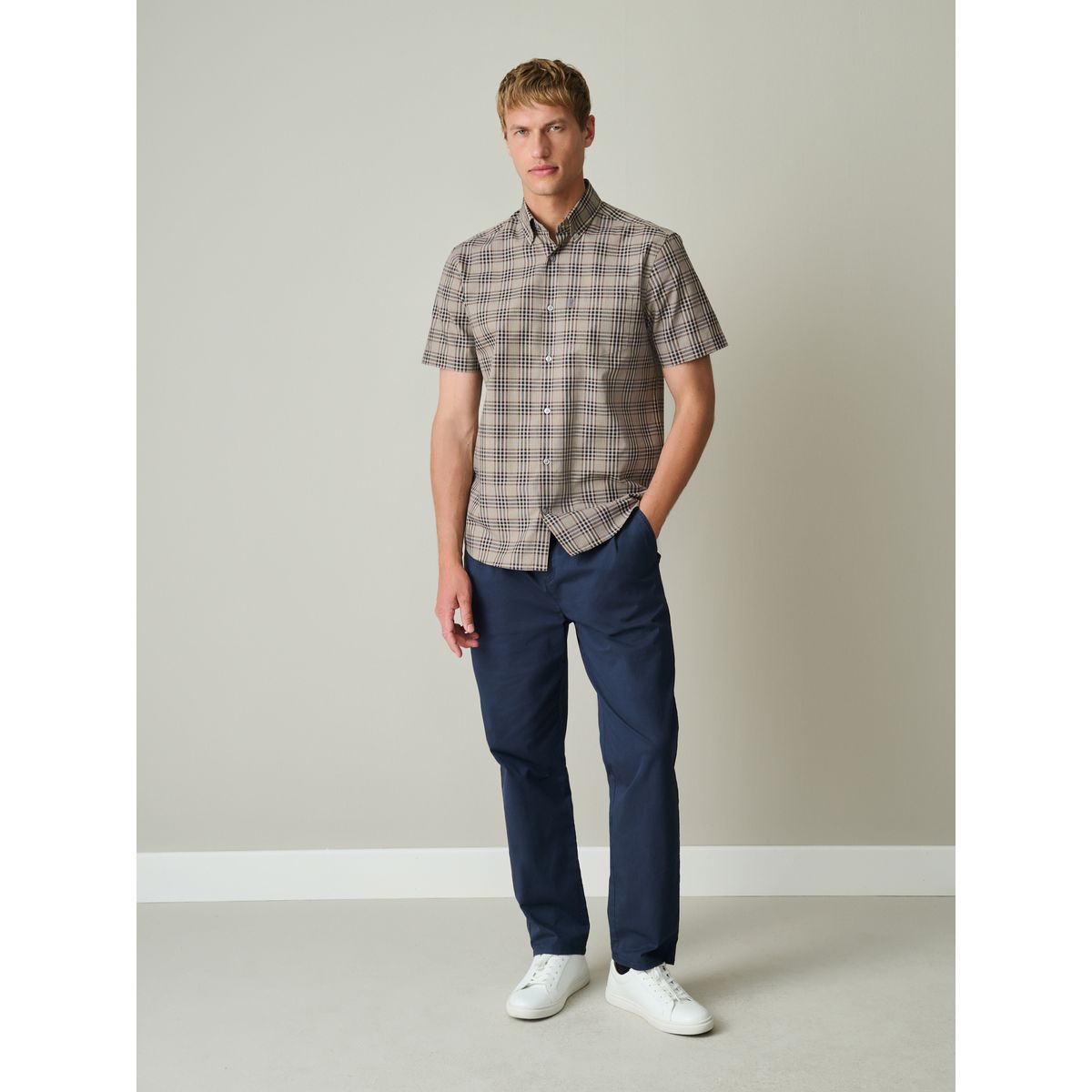 Chemise oxford à manches courtes et carreaux naturel, NEXT