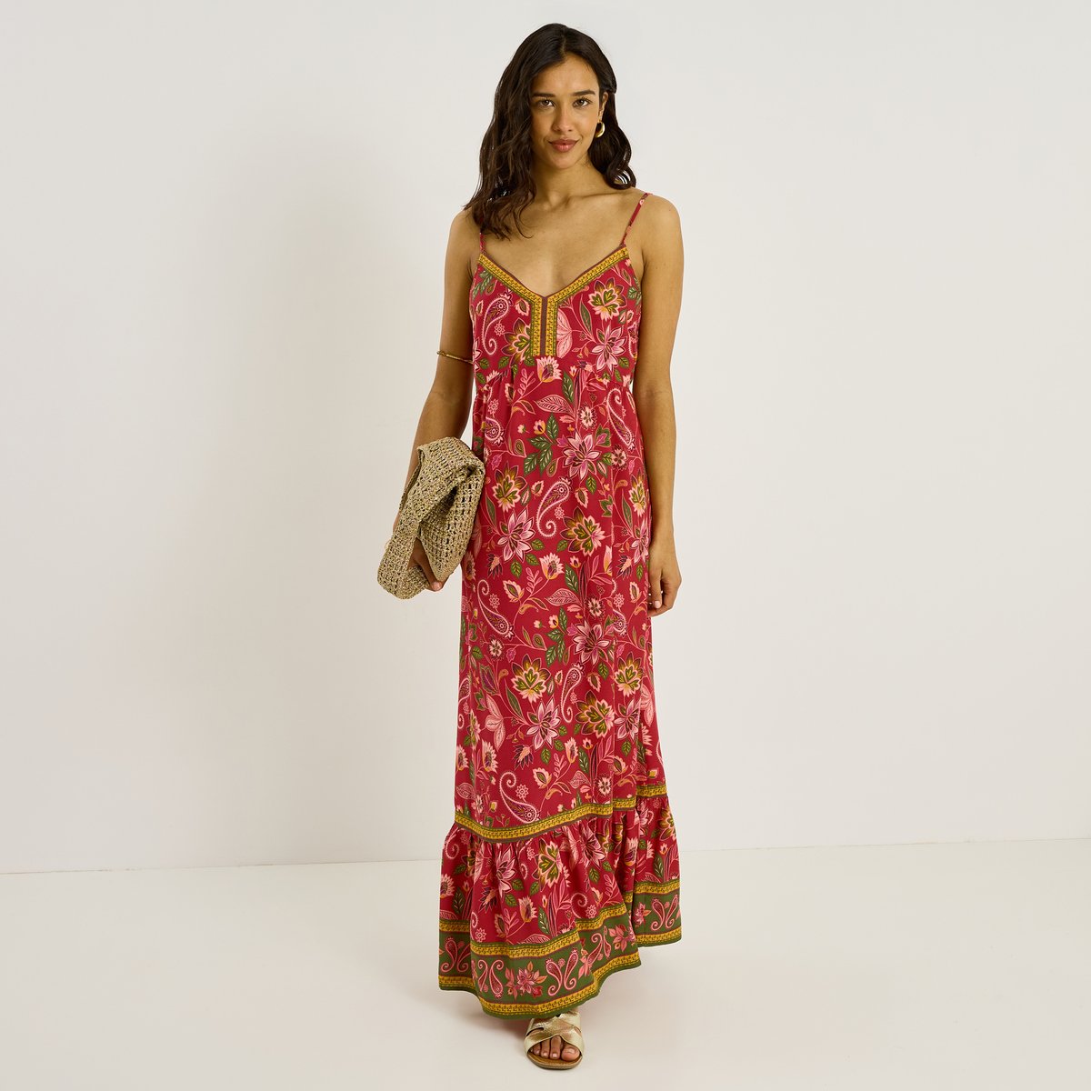 Robe longue bohème imprimée rose, GRAIN DE MALICE