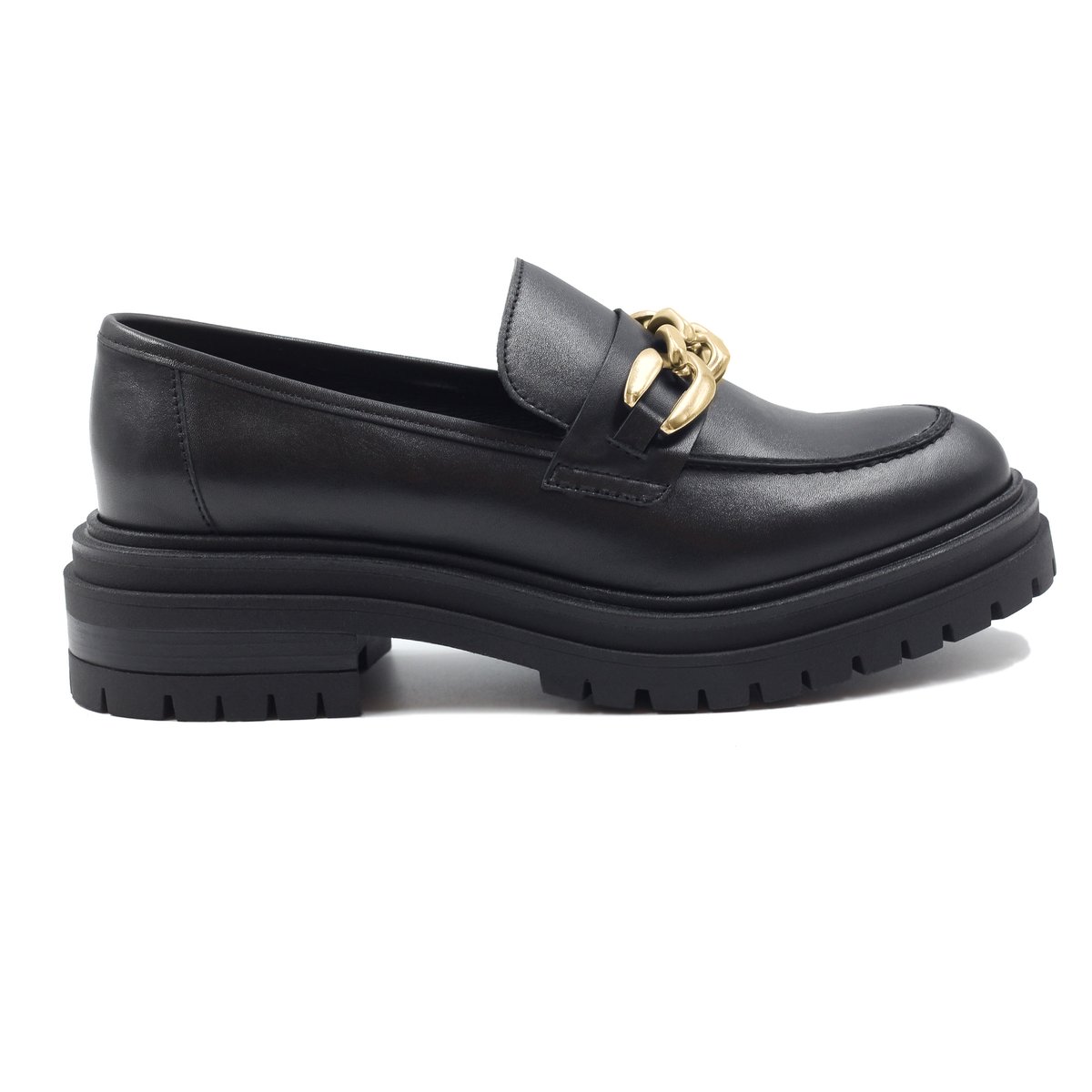 Mocassins crampons cuir lisse noir, JULES & JENN