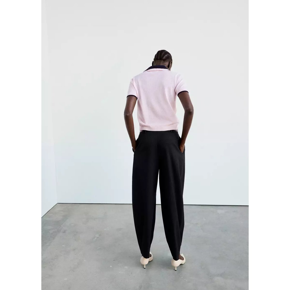 Pantalon ballon taille haute bleu marine foncé, MANGO