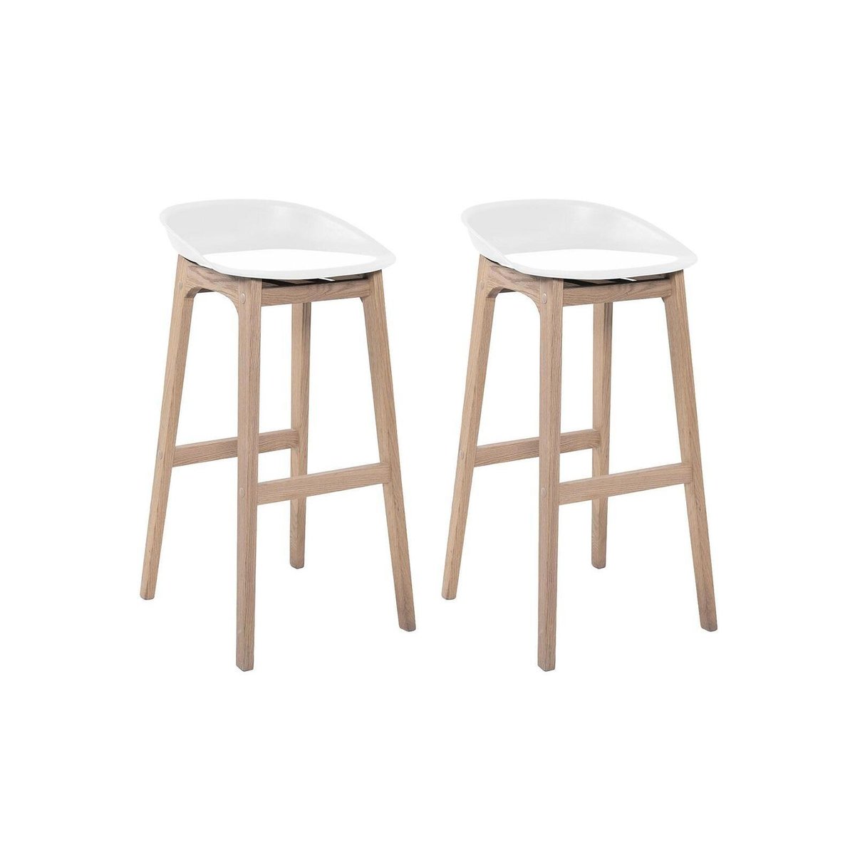 Lot de tabourets de bar en chêne et assise plastique 75cm RIVA|Lot de 2 | Lot de 2 blanc, MOB IN