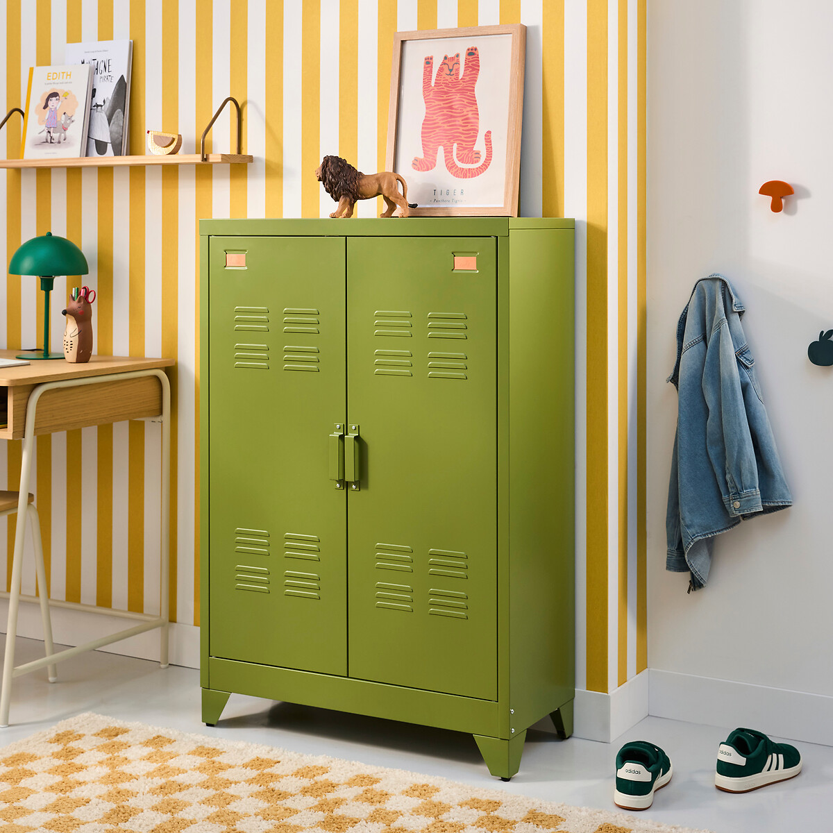 Hiba Low Cabinet with 2 Doors in Steel khaki green, LA REDOUTE INTERIEURS