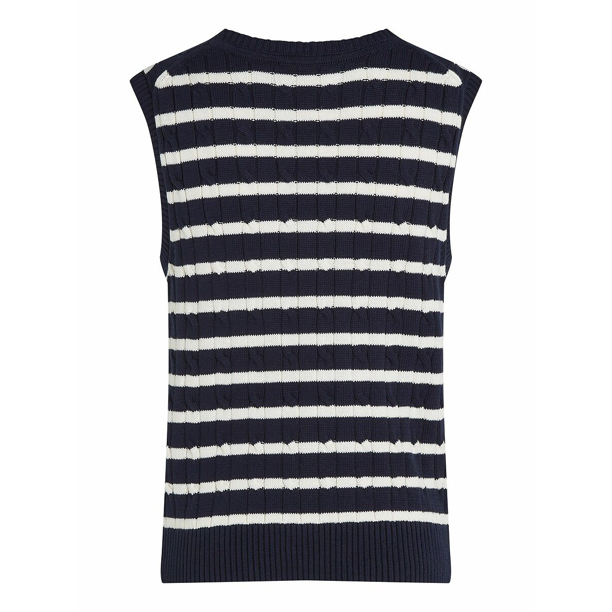 Pull sans manches col V marine/blanc, TOMMY HILFIGER