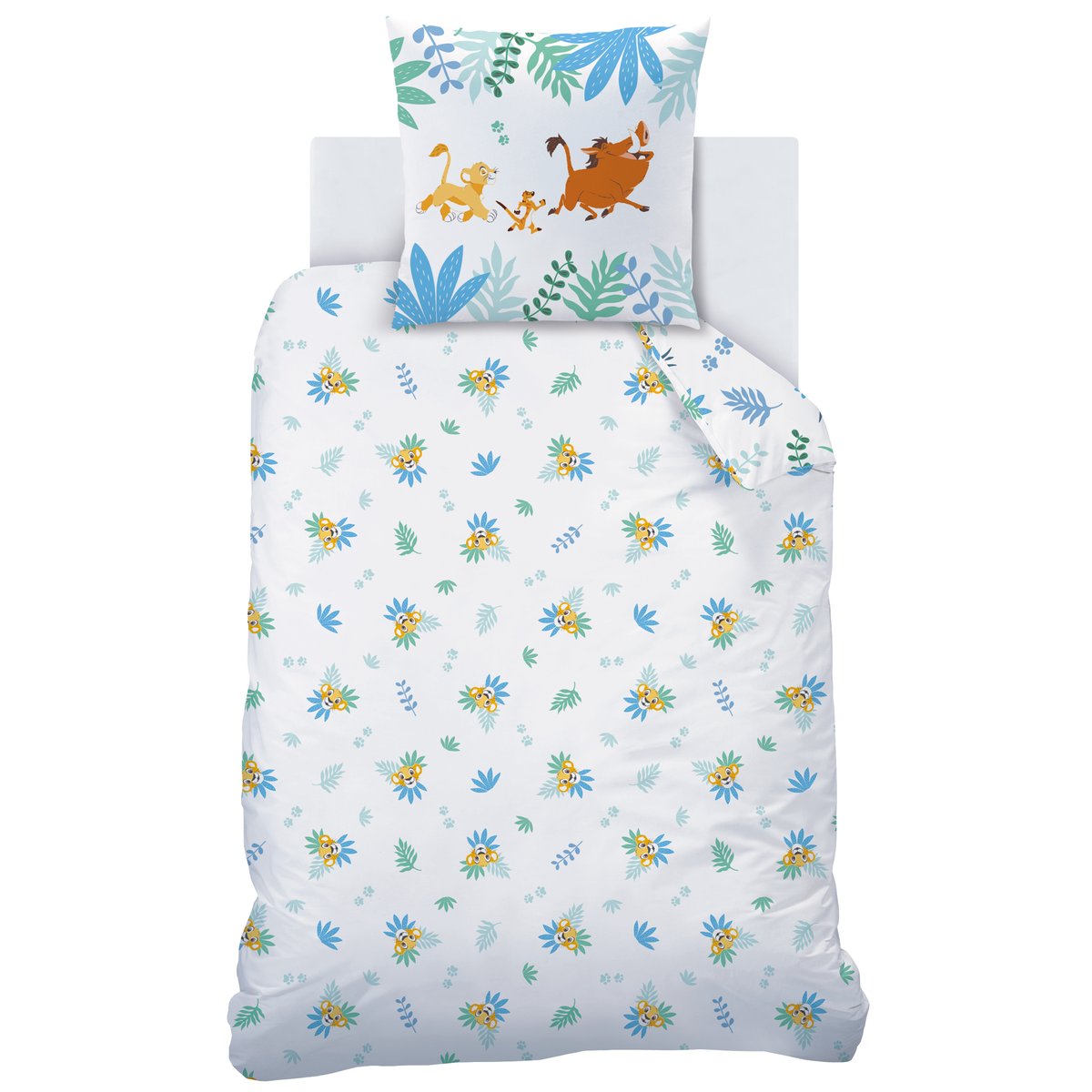 Parure de lit imprimée 100% coton, THE LION KING SIMBA blanc, jaune, DISNEY LE ROI LION