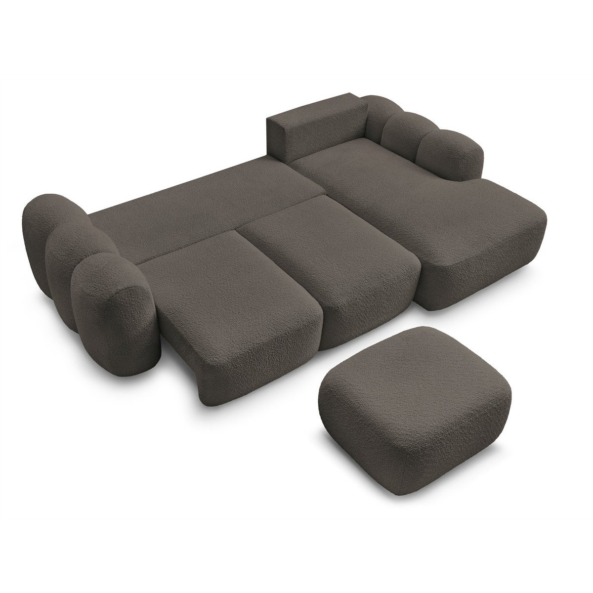 Canapé d'angle convertible 4 places en tissu bouclette avec pouf, MONTAIGNE marron, BOBOCHIC