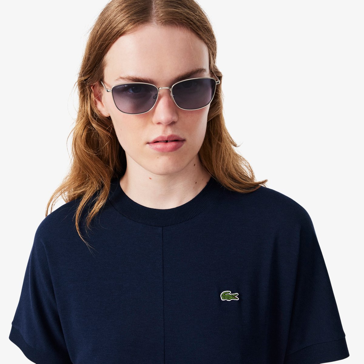 Robe t-shirt longue en Piqué fluide bleu-166, LACOSTE