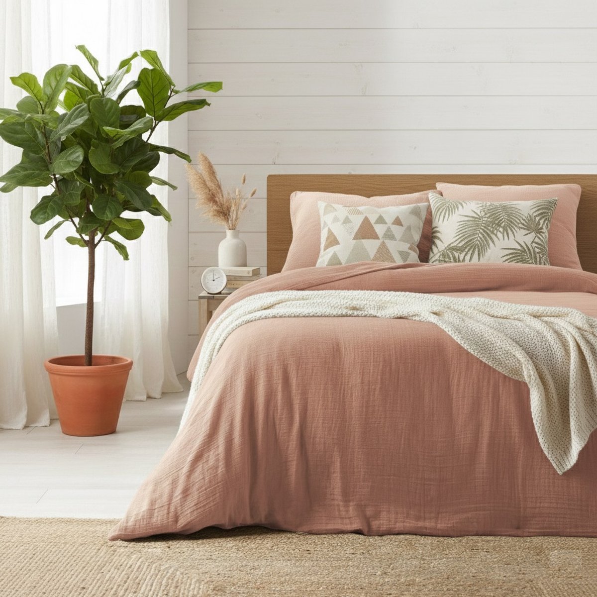 Parure de lit Gaze de coton tendance rose, EDEN