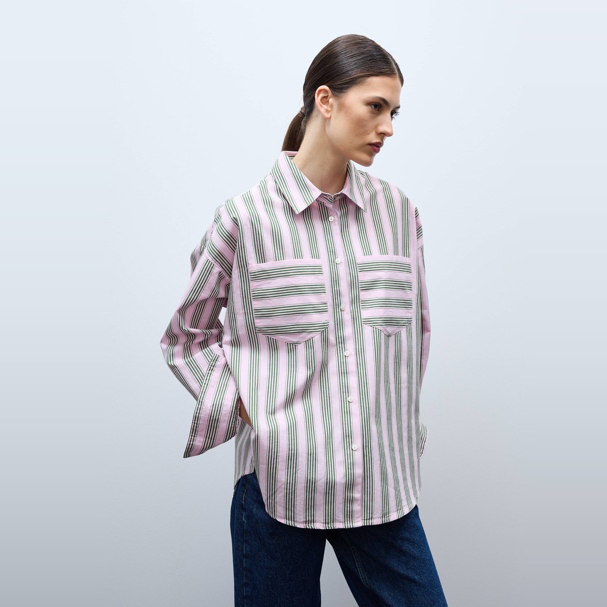 Chemise manches longues rayée en coton bocage, MONOPRIX
