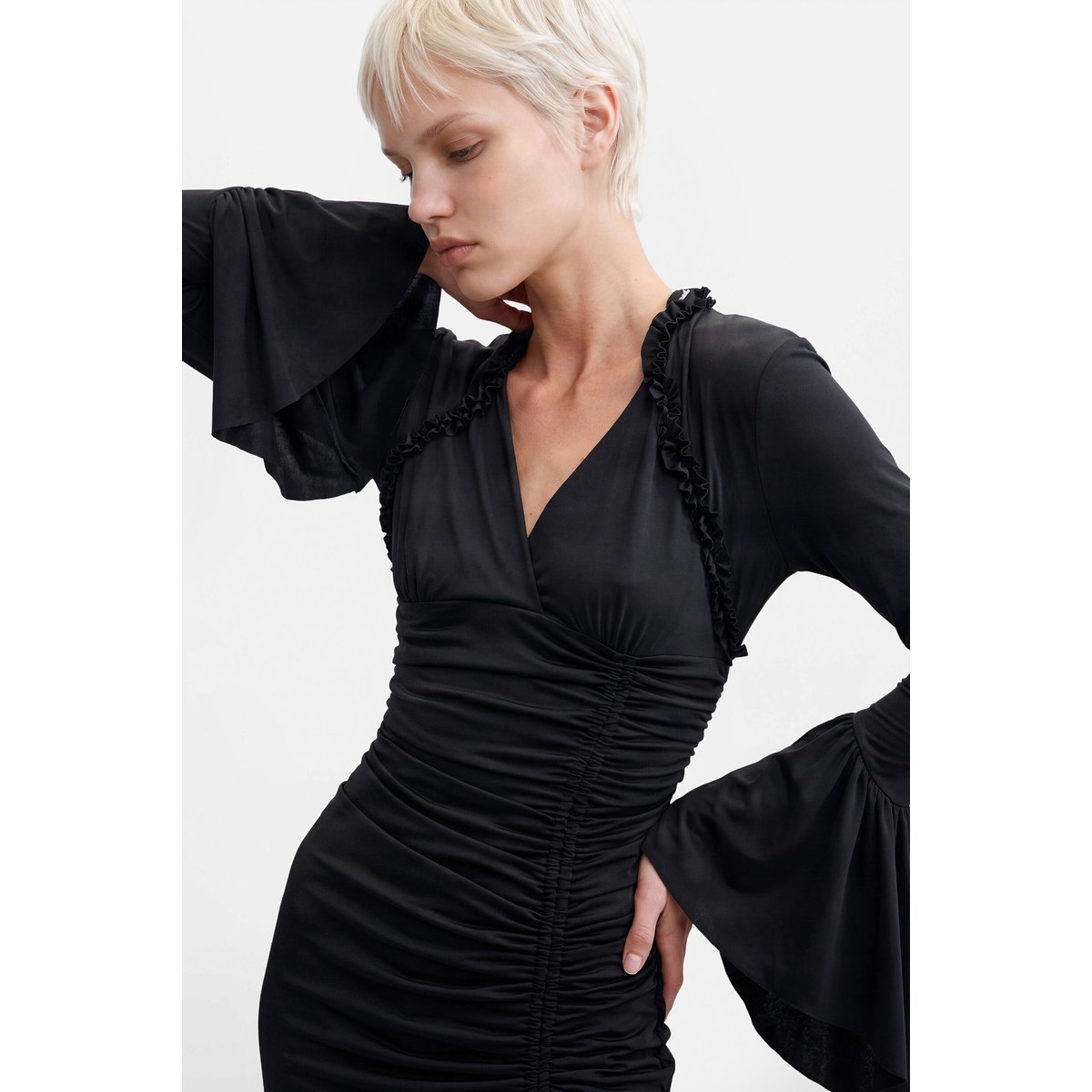 robe asymétrique à manches évasées noir, DESIGUAL