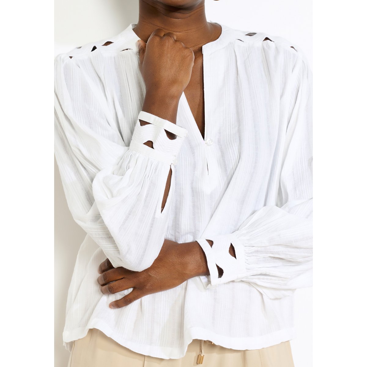 Blouse fluide manches volumineuses blanc, LOLALIZA