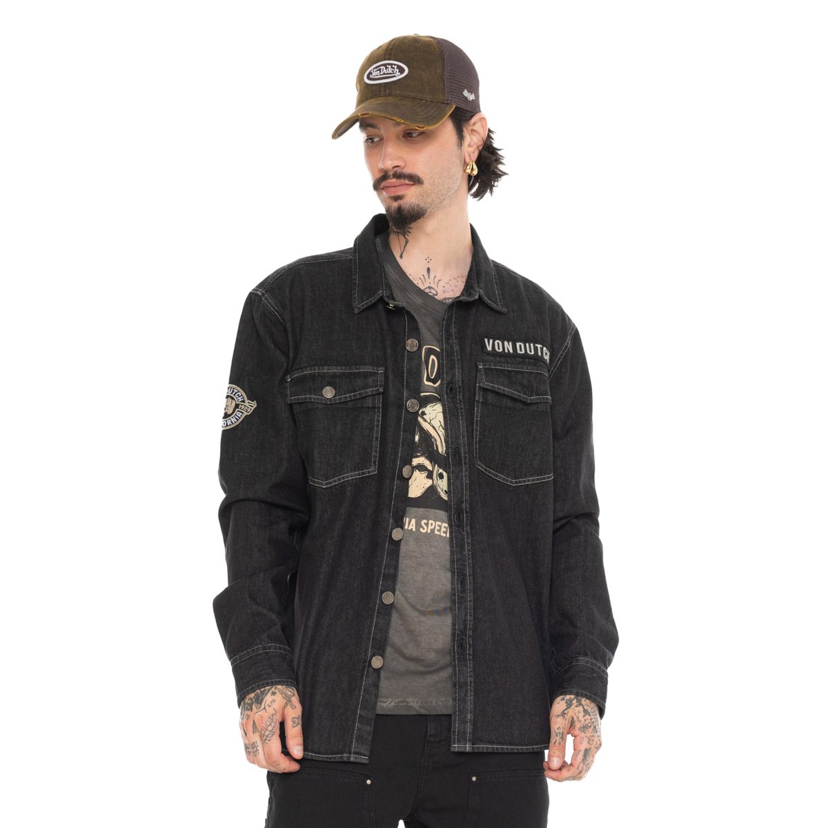 Surchemise coton SCOTT noir/gris, VON DUTCH