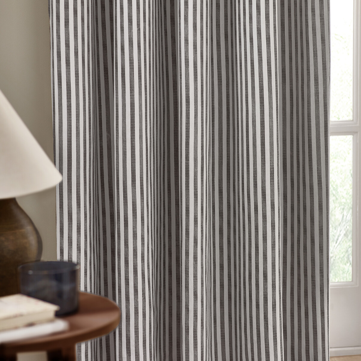 Hebden Striped Cotton Pencil Pleat Curtains grey, YARD
