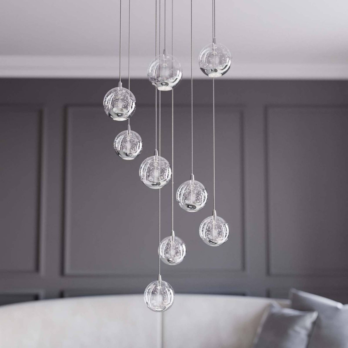 Suspension en verre designLED, Hayley clair, chrome, LUCANDE