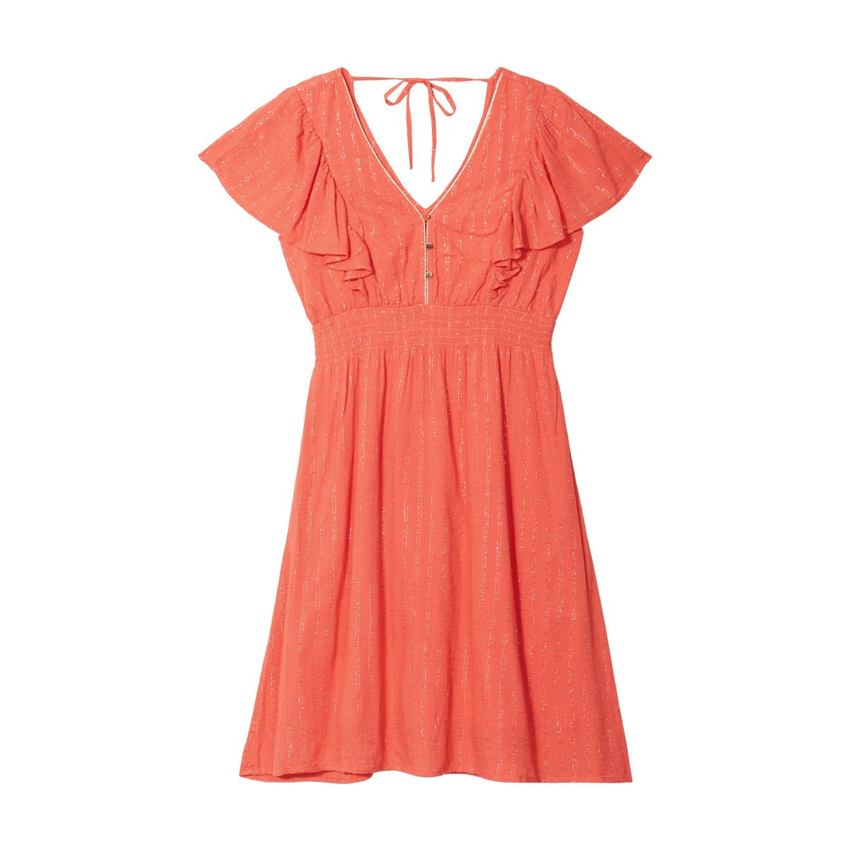 Robe droite fluide smockée orange clair, BREAL