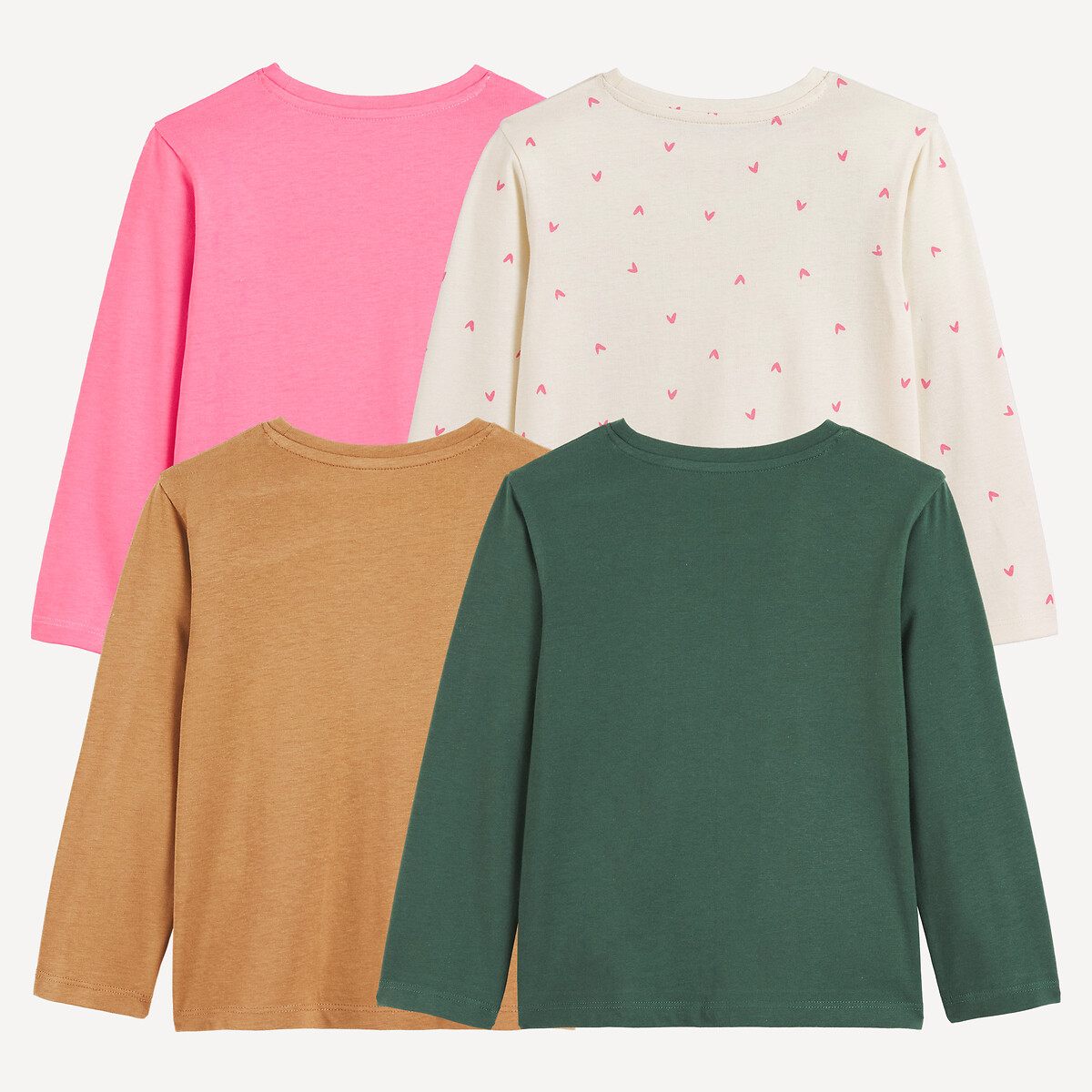 Lote de 4 camisetas de manga larga verde + rosa + crudo + camel, LA REDOUTE COLLECTIONS