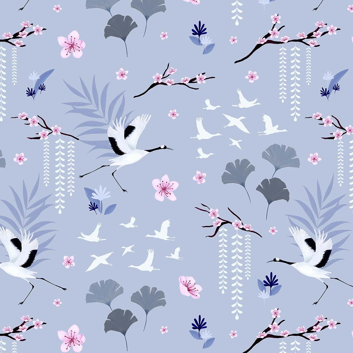 Papier peint cicogne bleue intissé, HEXOA