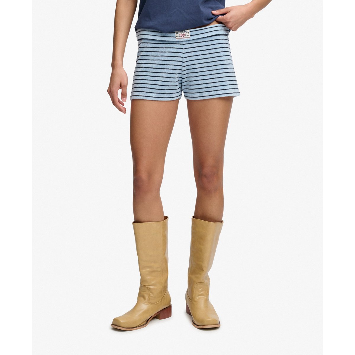 Short en tissu éponge à revers Athletic Essentials rayure brume bleue, SUPERDRY