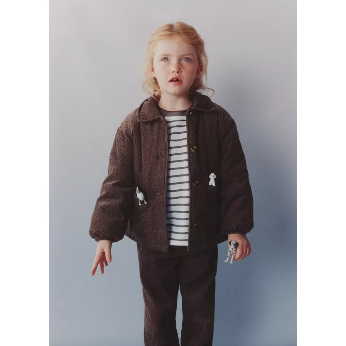 Veste velours côtelé à pois chocolat, MANGO BABY