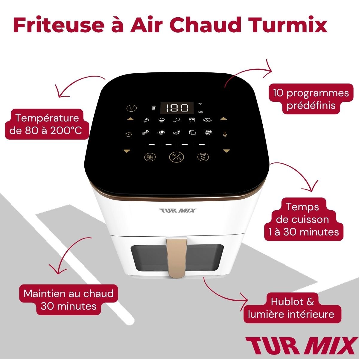Friteuse à air chaud 3,5 L blanc, ROTEL