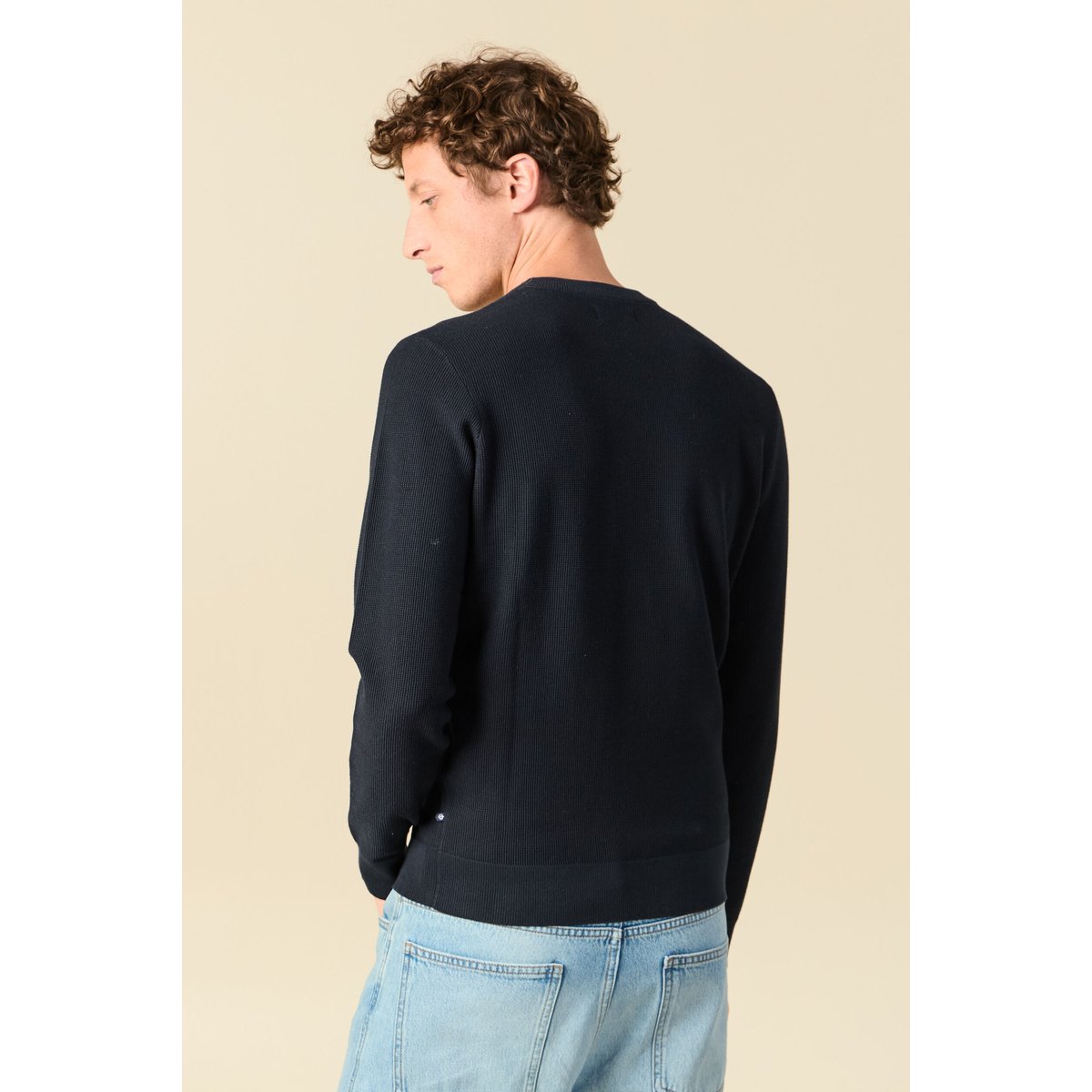 Pull fin col rond manches longues bleu marine, BONOBO