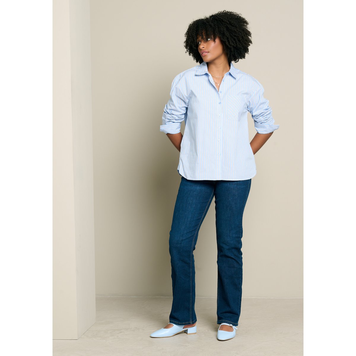 Chemise rayée poche poitrine bleu, LOLALIZA