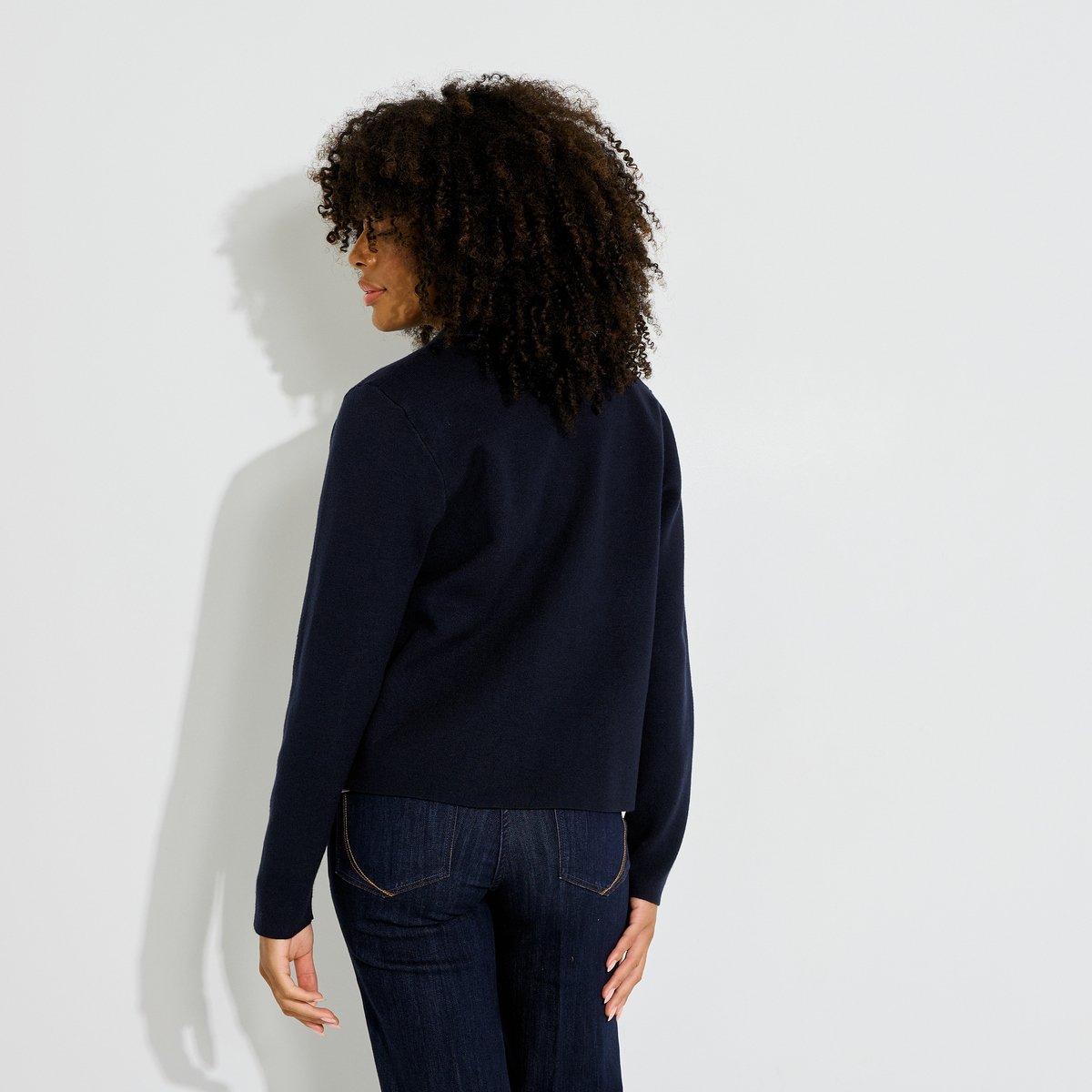 Gilet détail denim col chemise bleu marine, GRAIN DE MALICE