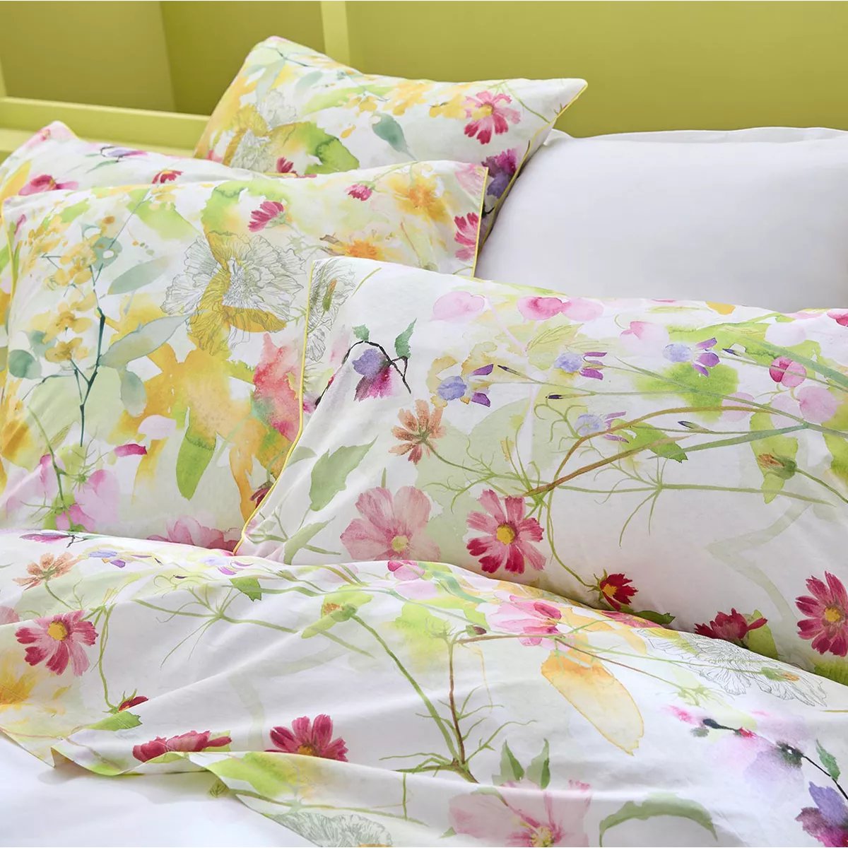 Taie d'oreiller percale de coton lavé SOUFFLE FLEURI printemps, GARNIER THIEBAUT