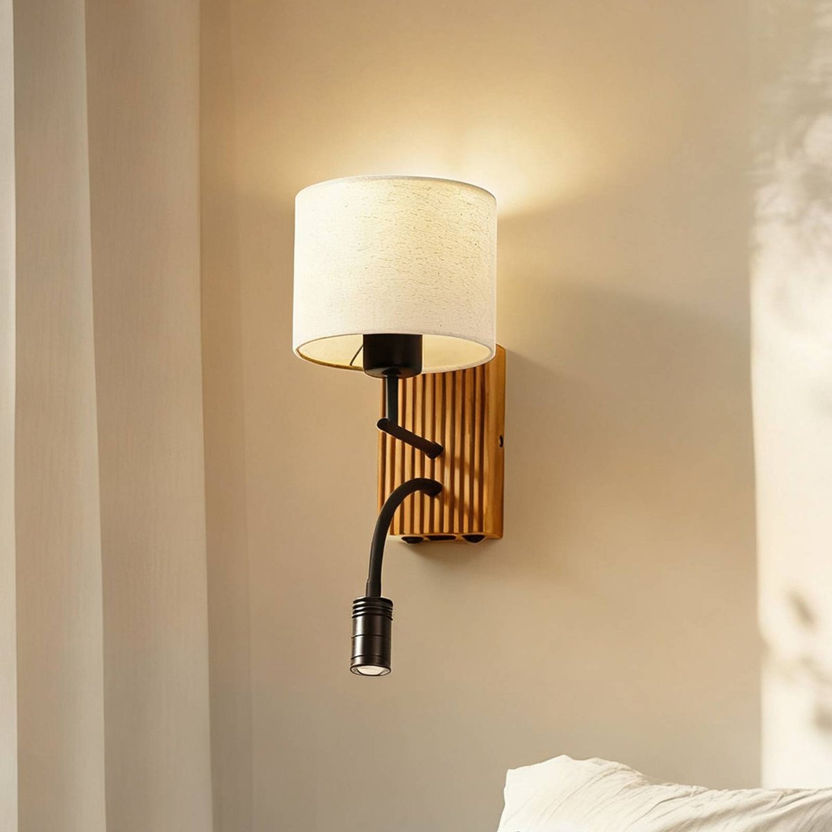 Applique en textile moderne, Lieske beige, noir, bois clair, LUCANDE