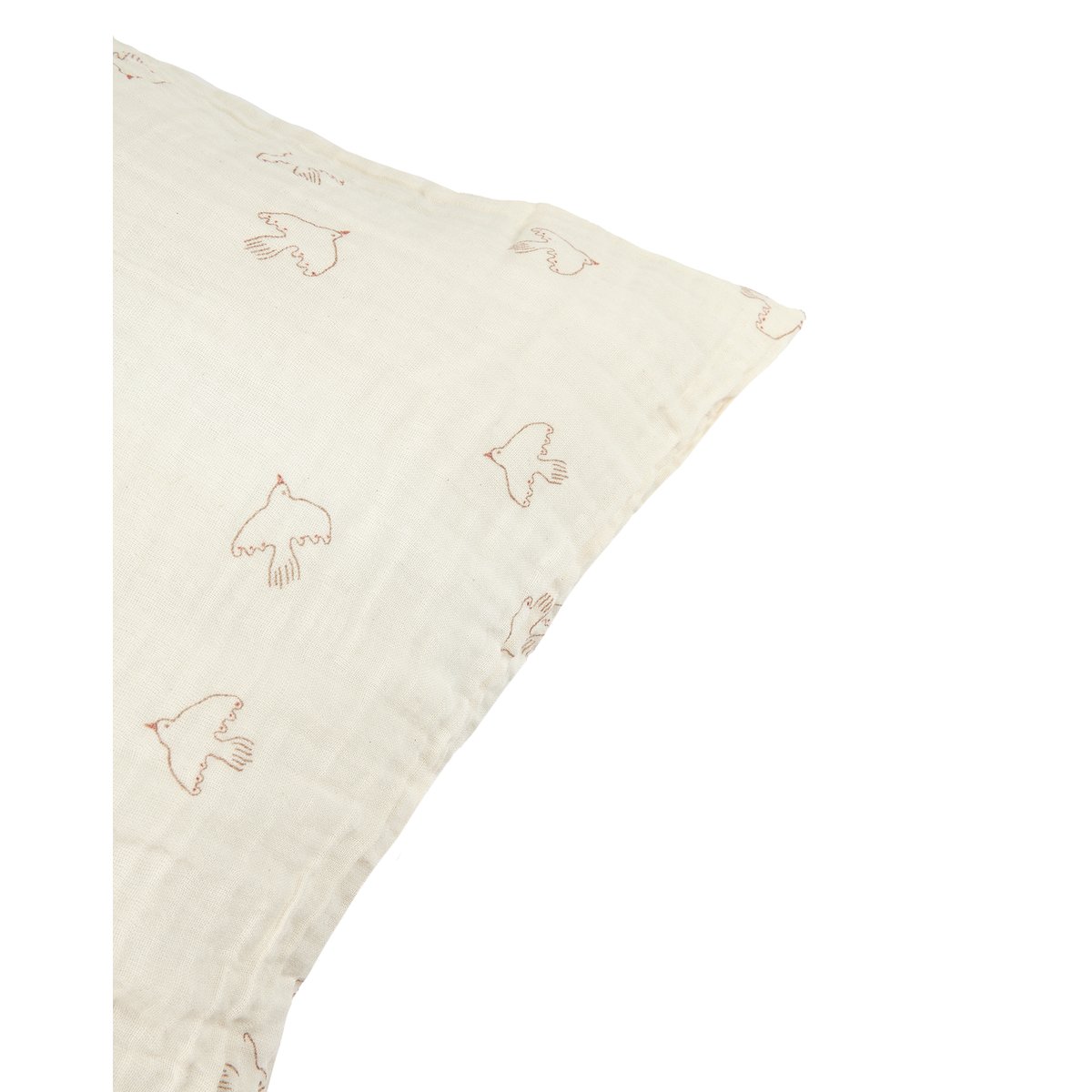 Taie d'oreiller en double gaze de coton lavé 60x60 cm WABI-SABI oiseaux hoshi marrons, NOBODINOZ