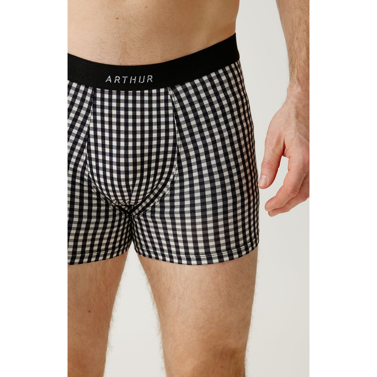 Boxer en coton imprimé Vichy noir, ARTHUR