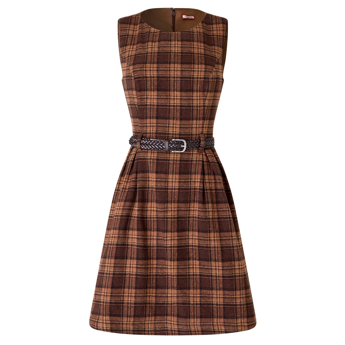 Robe Courte à Carreaux Ceinturée Tradition marron, JOE BROWNS