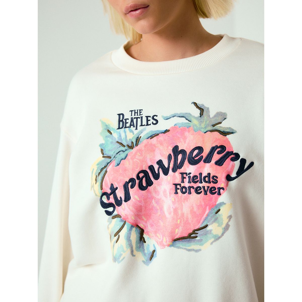 Sweat ras de cou crème the beatles strawberry fields graphique, NEXT