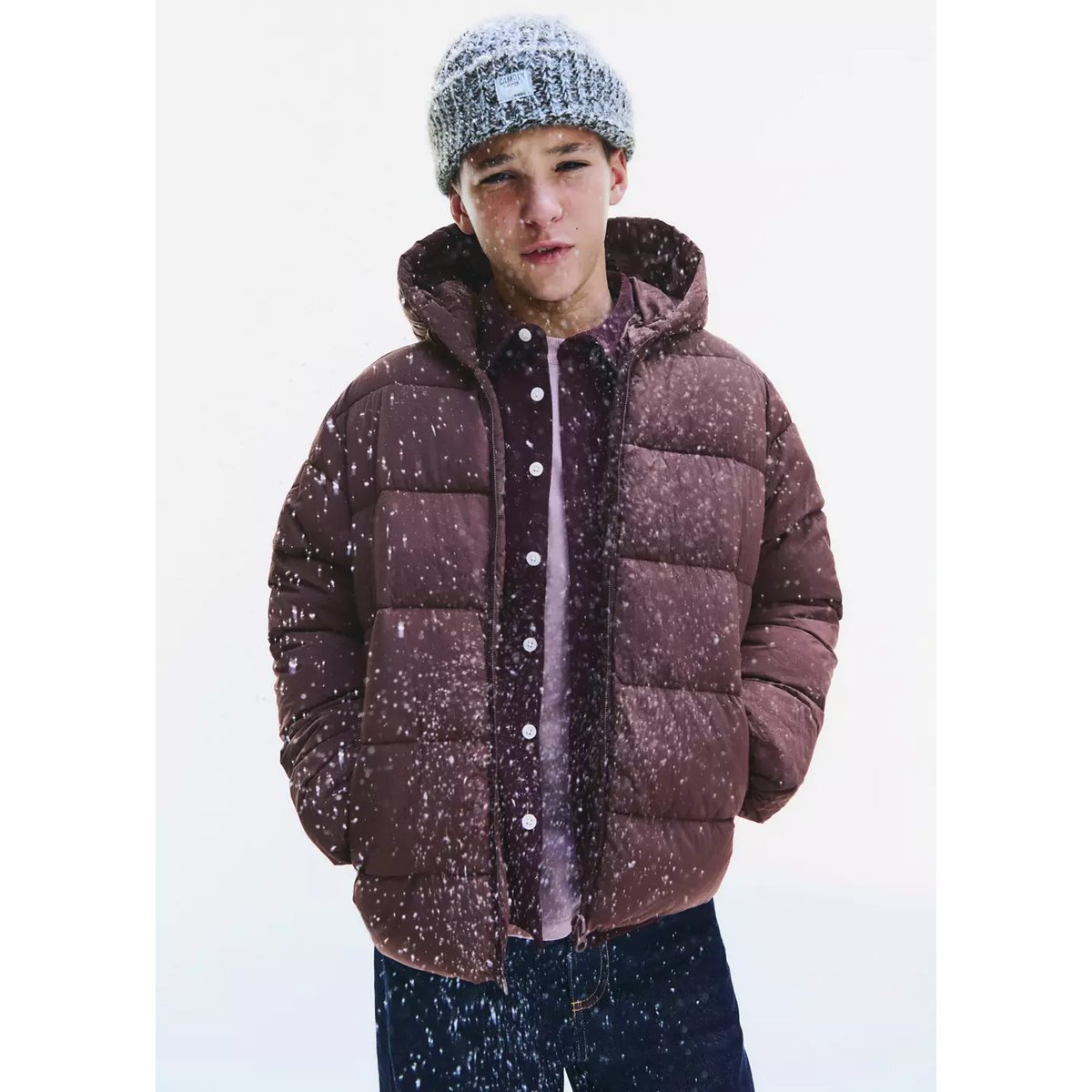 Bonnet chiné avec empiècements chocolat, MANGO KIDS