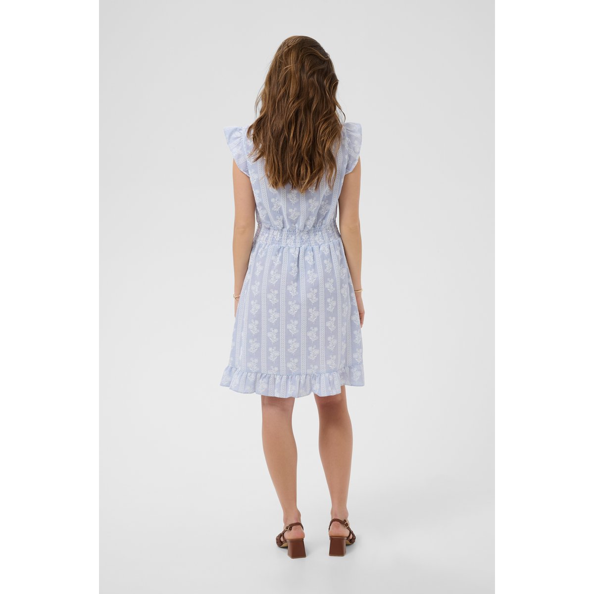 Robe bleu blue white stripe w. flowers, CREAM