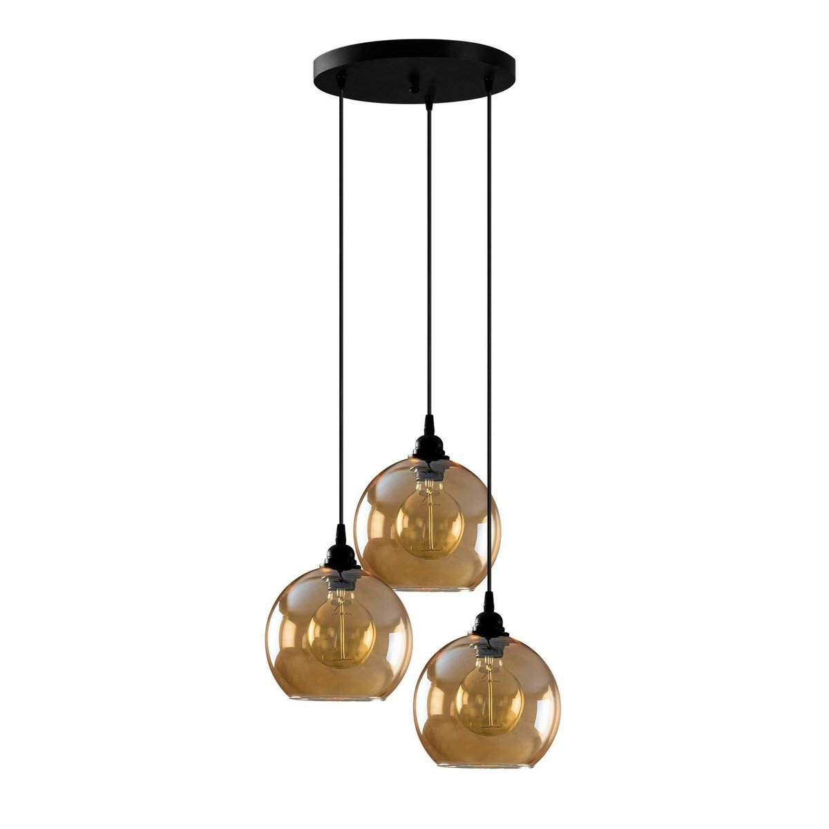 Suspension grappe moderne en verre doré, 3 globes SIVAS ambre, PIER IMPORT