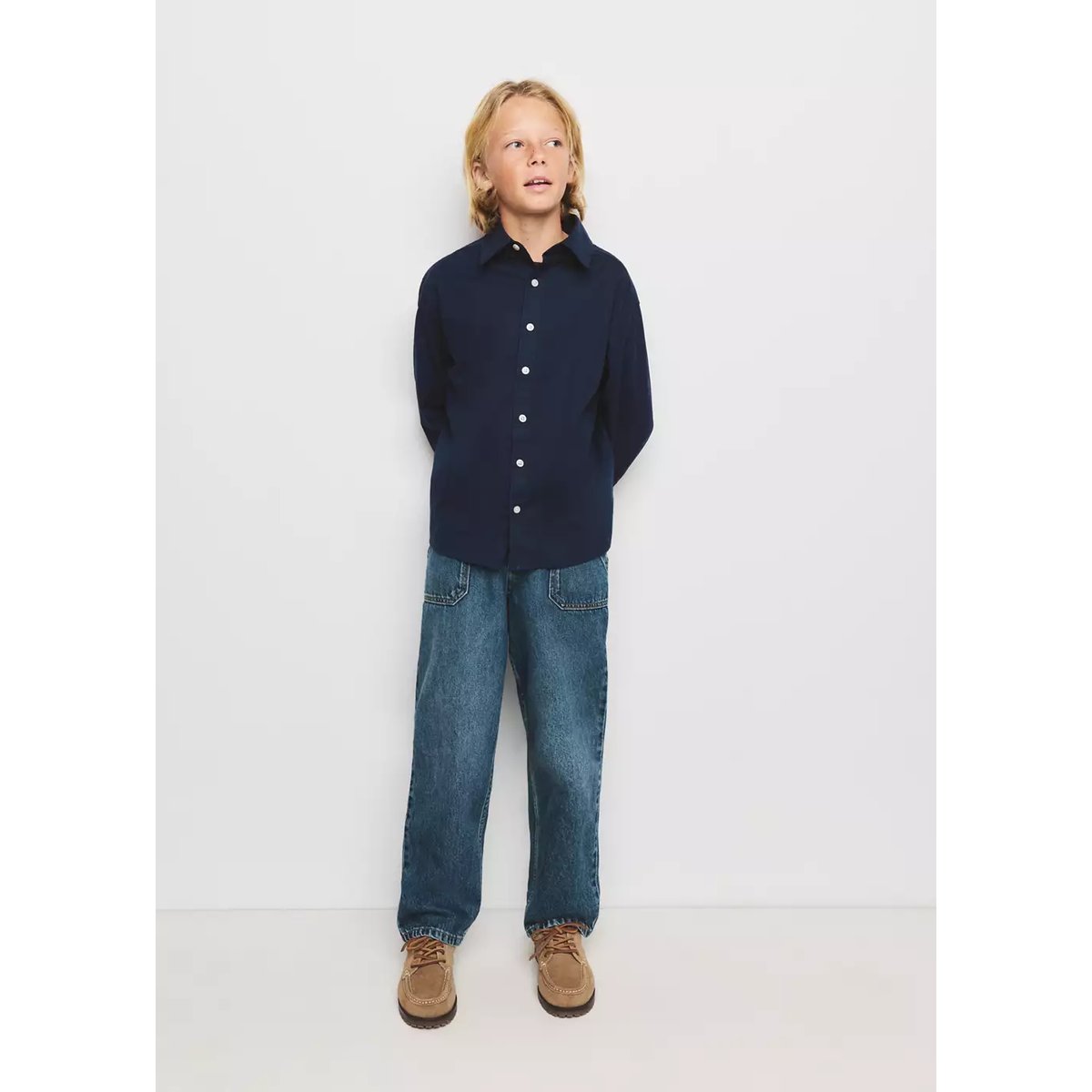 Chemise piqué coton bleu marine, MANGO KIDS