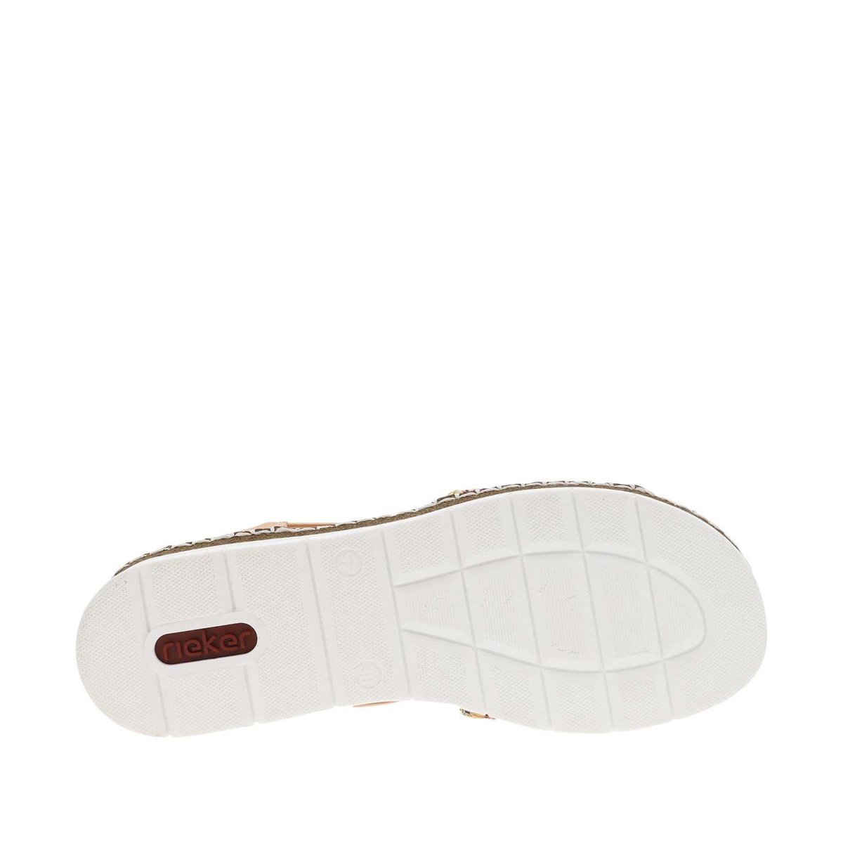 Sandales abricot avec une tige en tressage multicolore et à talon compensé abricot, RIEKER