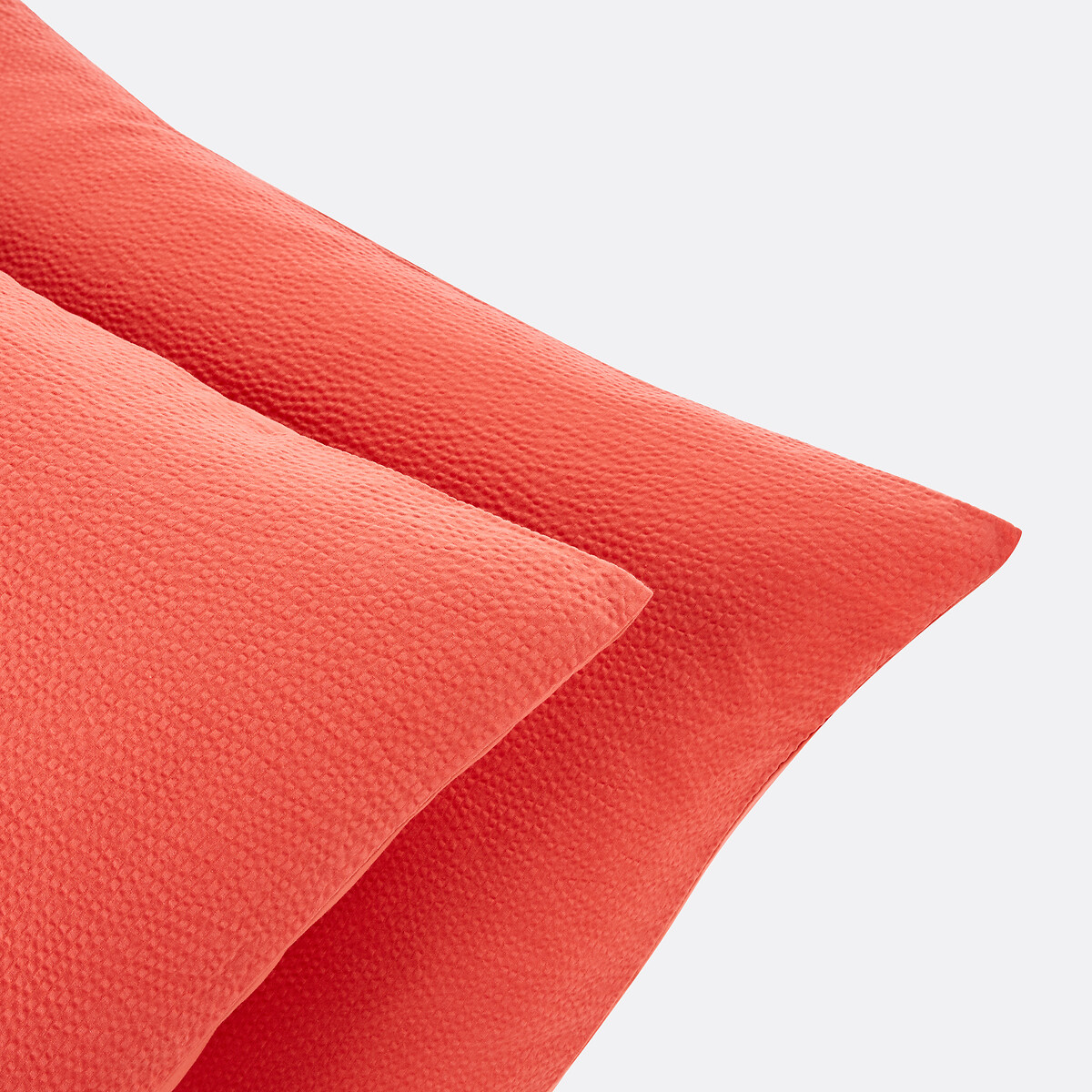 Taie d'oreiller coton et coton lavé, Seersucker corail, LA REDOUTE INTERIEURS